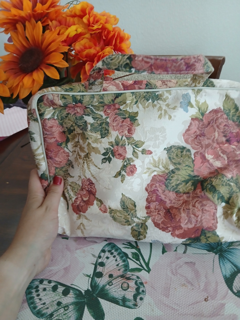 Floral Rose Toiletry Carry Case - Pink/Green